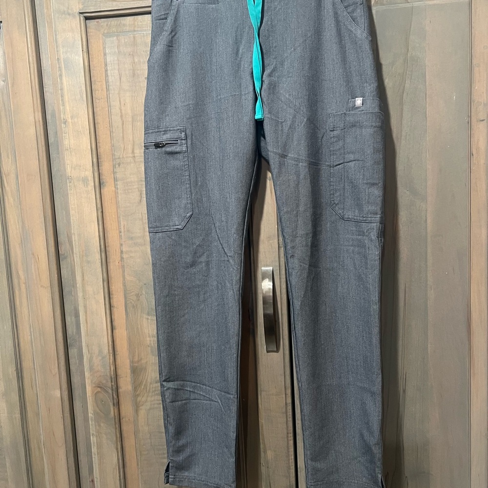 Figs Gray Skinny Pants with Teal Accents